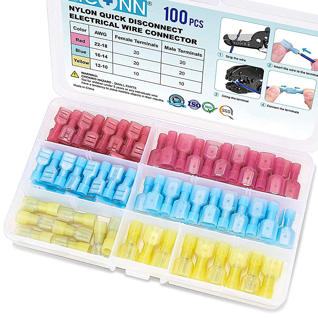 HASTHIP 100Pcs Wire Connection Jointer Terminal, Insulated Straight Butt Connector, Electrical Insulated Terminals, Male and Female Spade Wire Crimp Terminal Assortment Kit AWG(10-22) HASTHIP 100Pcs Wire Connection Jointer Terminal, Insulated Straight Butt Connector, Electrical Insulated Terminals, Male and Female Spade Wire Crimp Terminal Assortment Kit AWG(10-22)